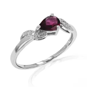 0.60 cttw Garnet Ring .925 Sterling Silver with Rhodium Pear Shape 7x5 MM