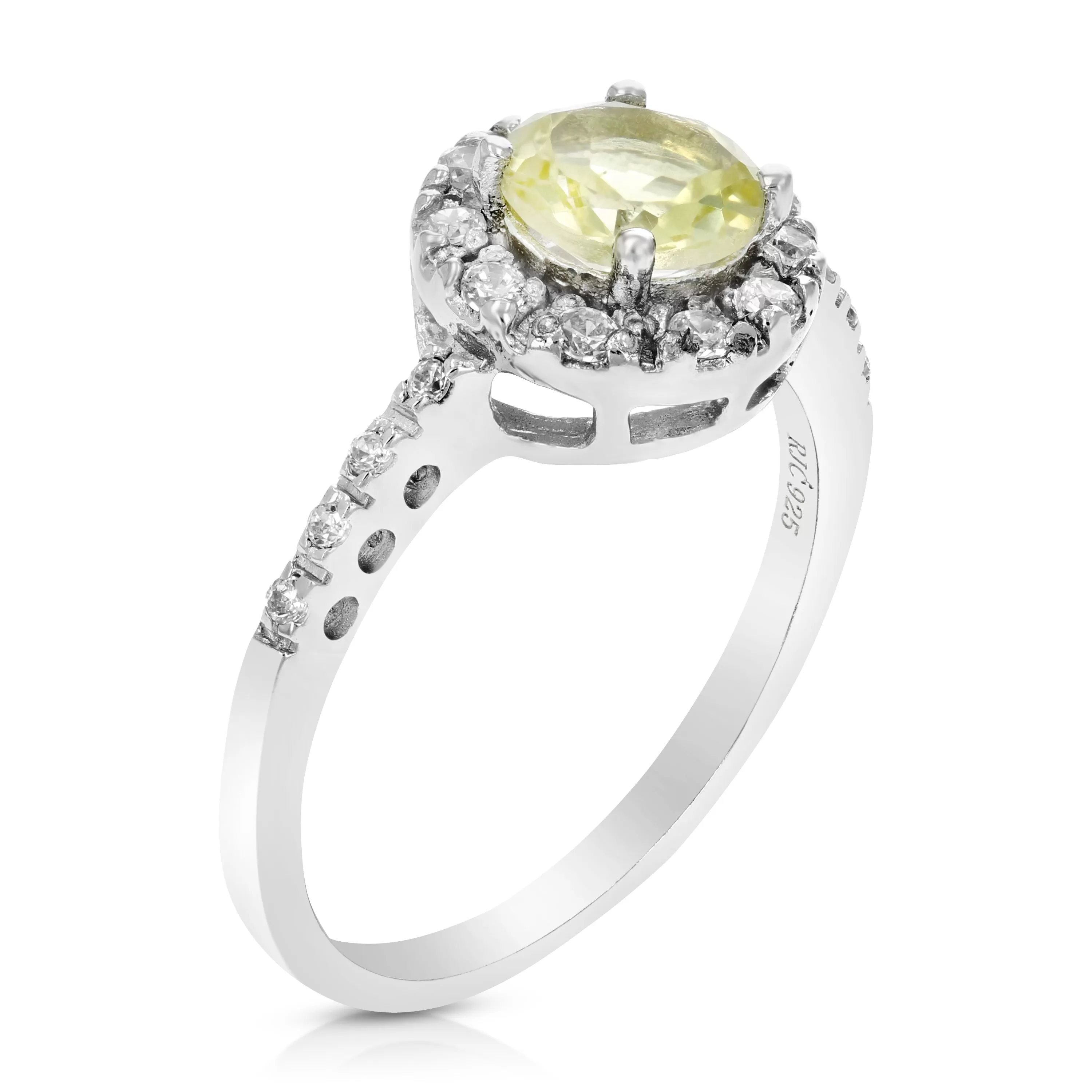 0.65 cttw Lemon Quartz Ring .925 Sterling Silver with Rhodium Round Shape 6 MM