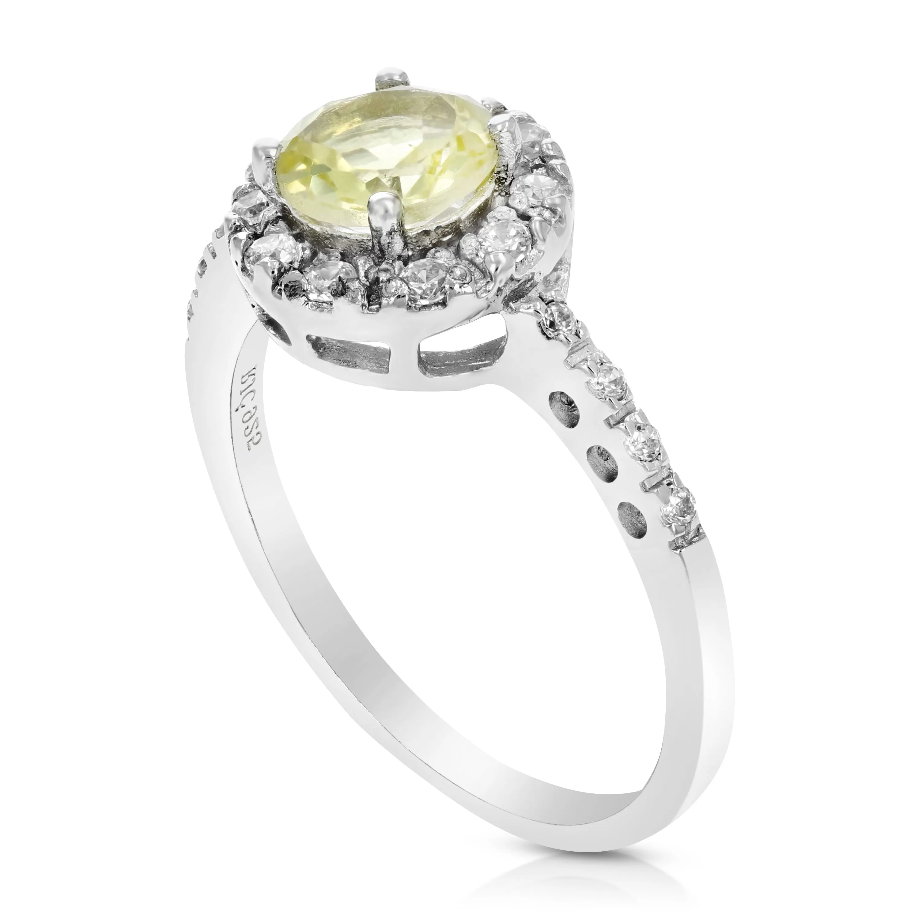 0.65 cttw Lemon Quartz Ring .925 Sterling Silver with Rhodium Round Shape 6 MM