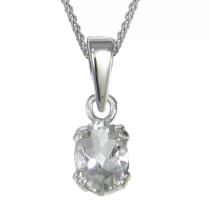 0.70 cttw Green Amethyst Pendant Necklace .925 Sterling Silver 7x5 MM Oval