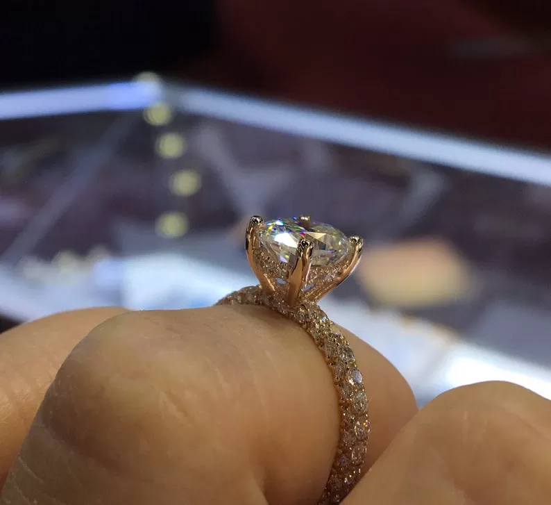 14K Gold Diamond Under Halo With 2 Carat Oval Shape Lab-Grown Diamond Engagement Ring