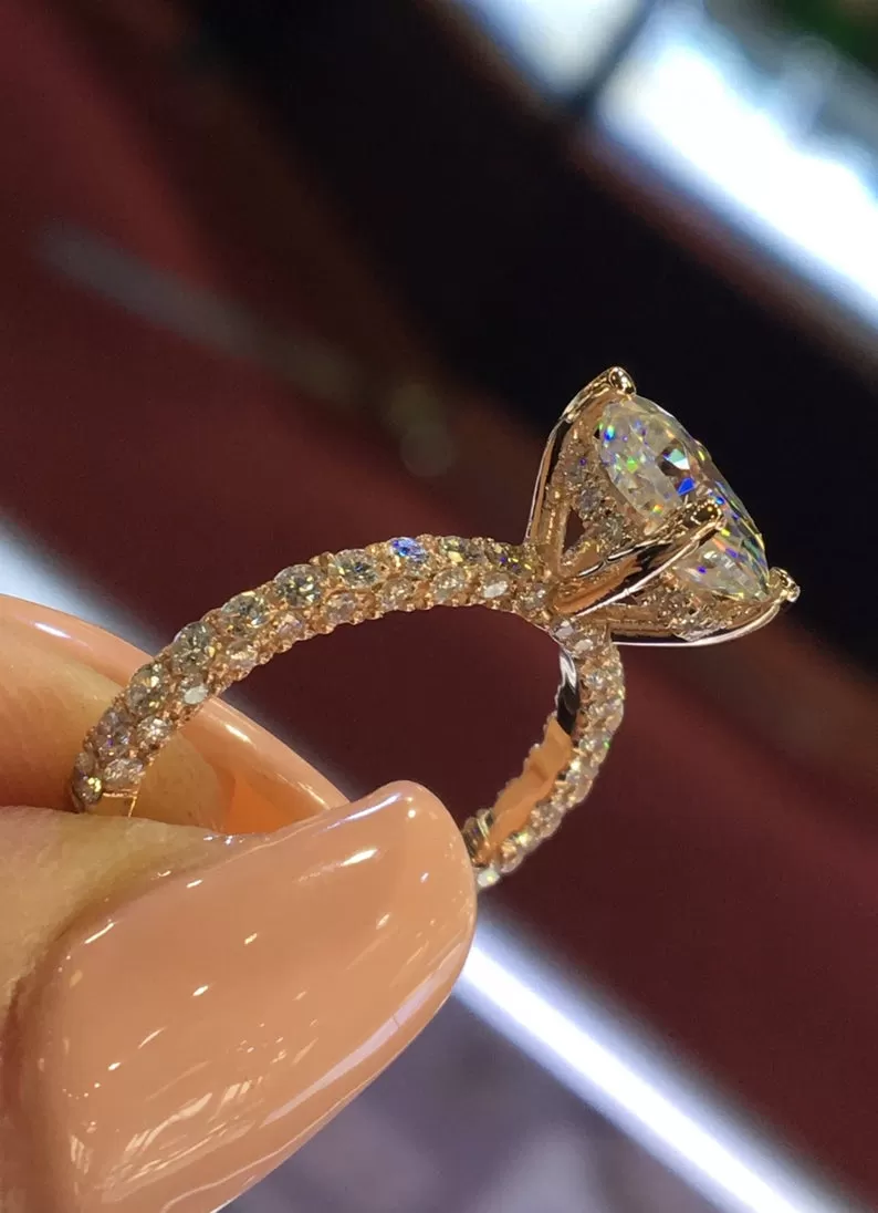 14K Gold Diamond Under Halo With 2 Carat Oval Shape Lab-Grown Diamond Engagement Ring