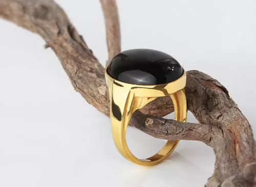 14k Gold Men's Ring with Black Onyx, Artdeco Statement Ring for men