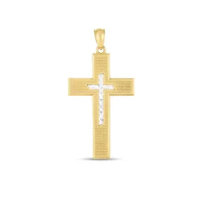 14k Two Tone Gold High Polish Diamond Cut Cross Pendant