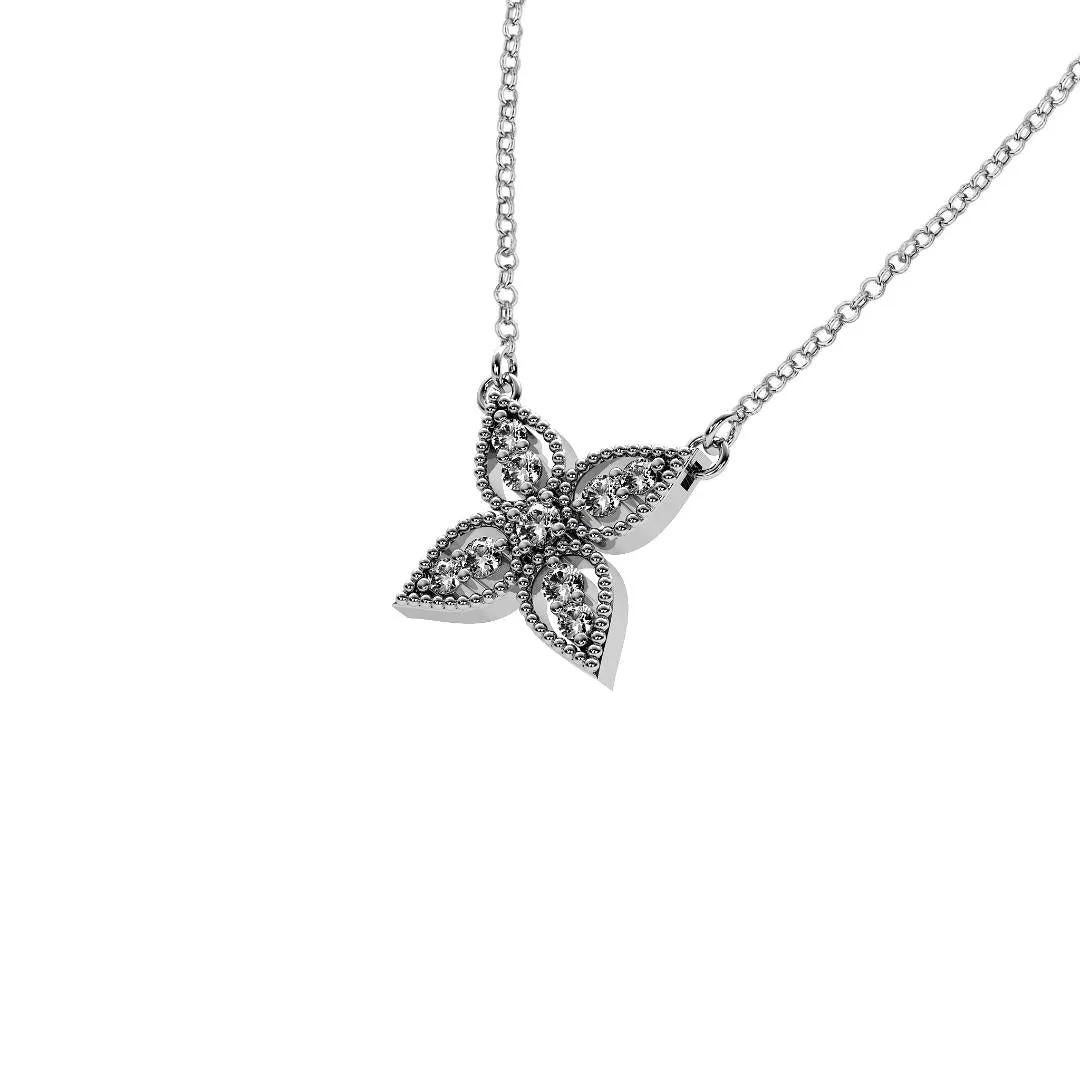 14k White Gold 0.40ct Diamond Flower Necklace