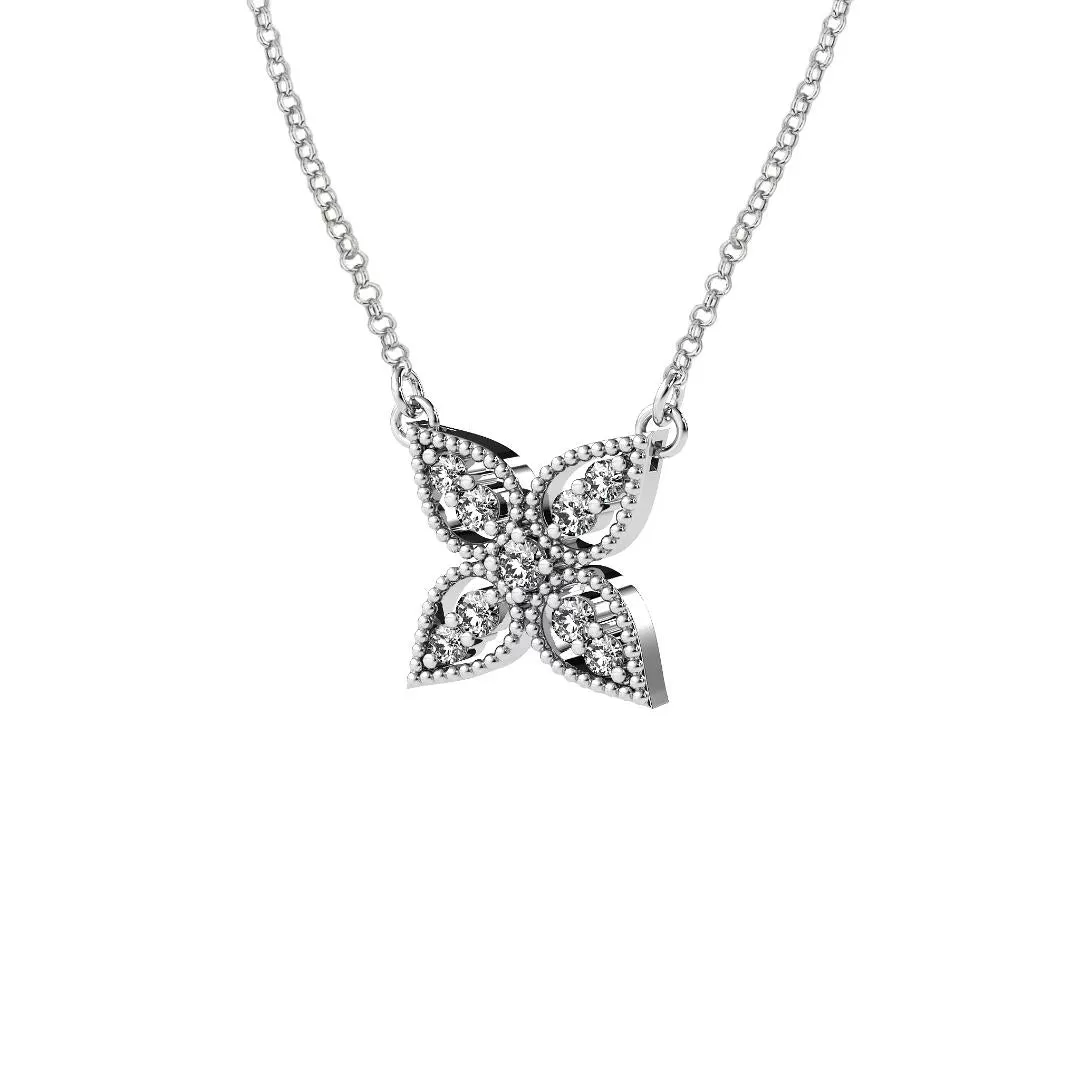 14k White Gold 0.40ct Diamond Flower Necklace