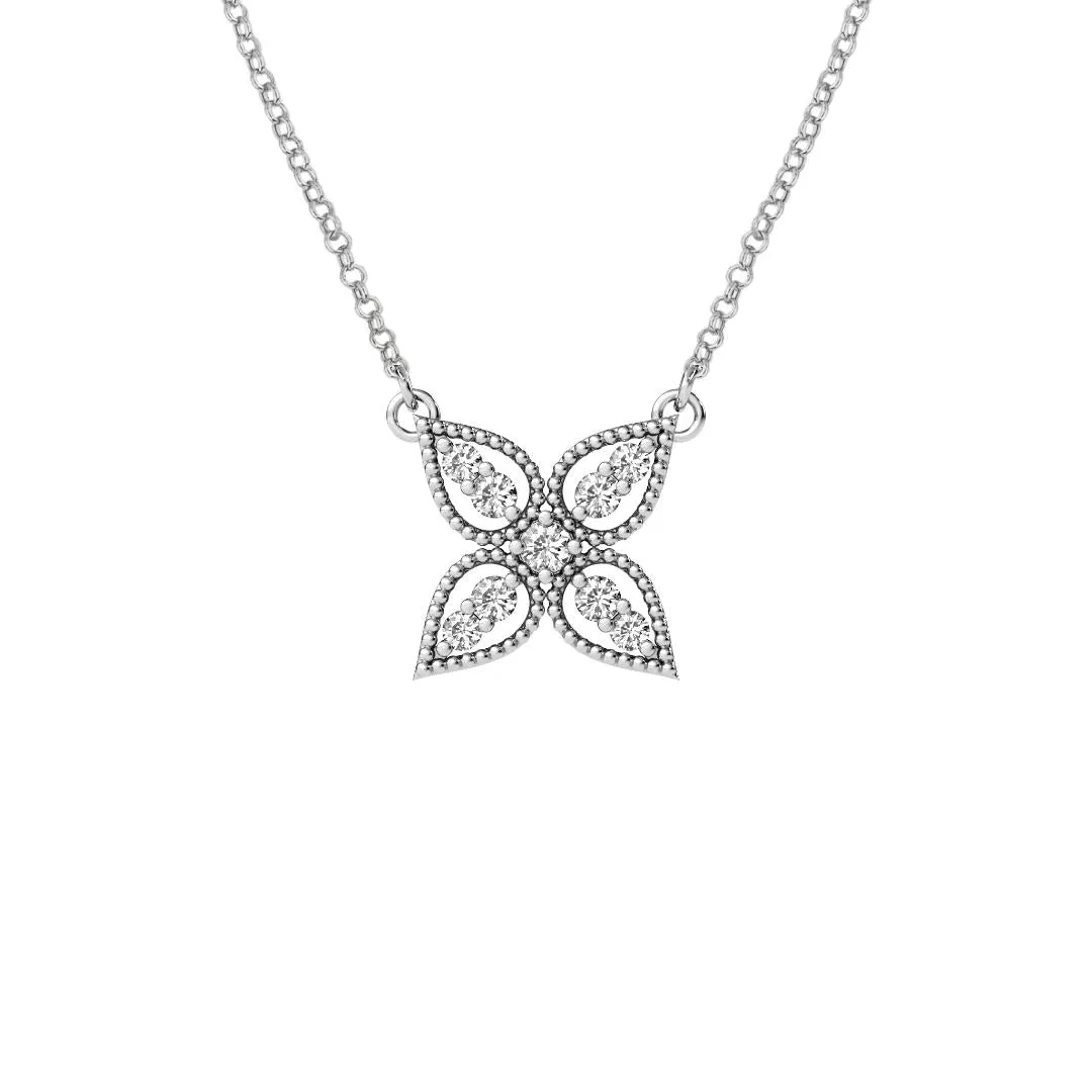 14k White Gold 0.40ct Diamond Flower Necklace