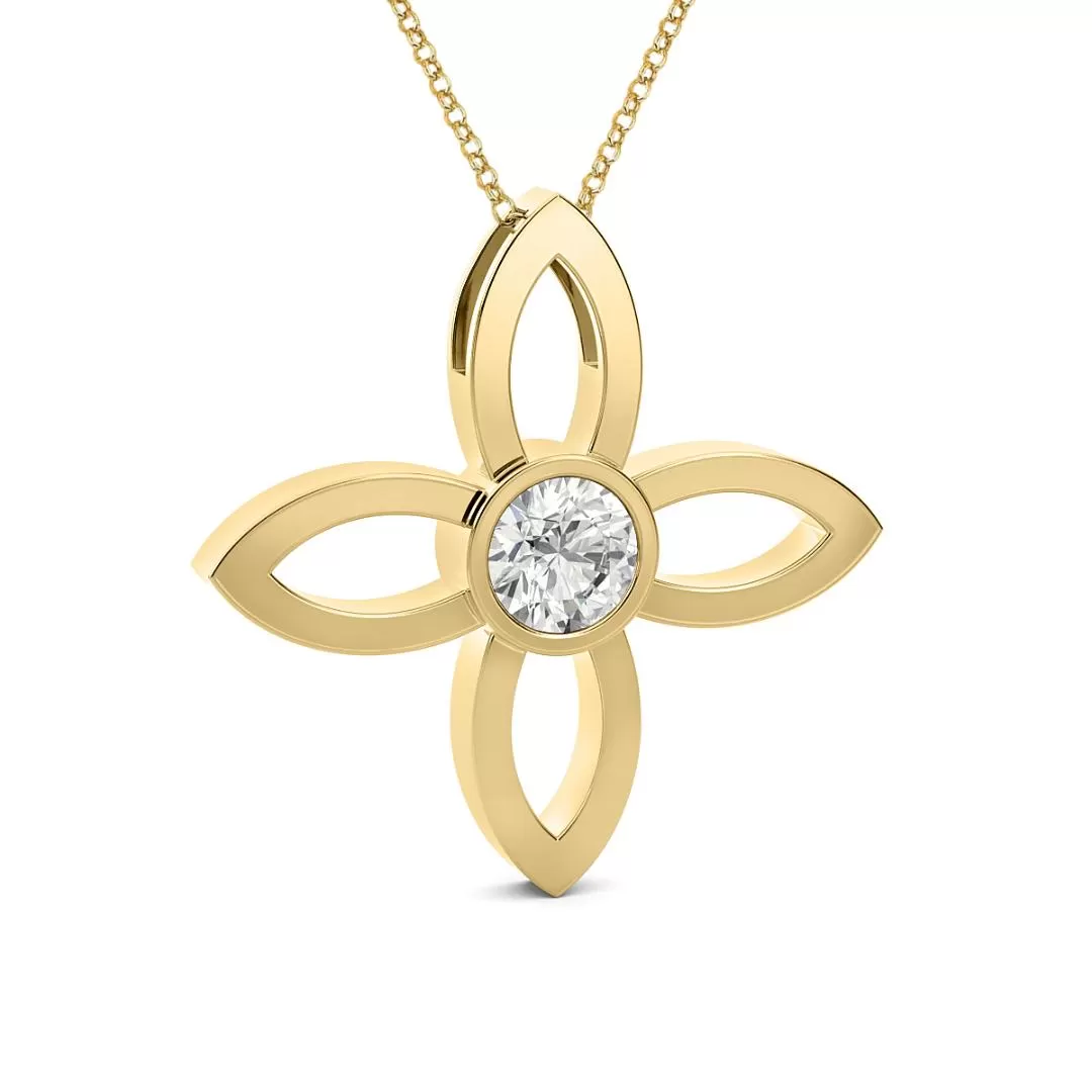 14k Yellow Gold 0.33ct Diamond Solitaire Flower Necklace