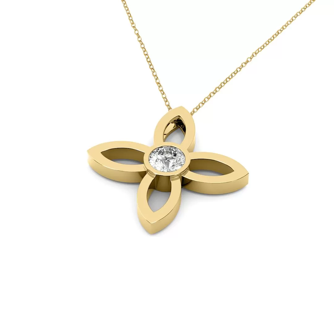 14k Yellow Gold 0.33ct Diamond Solitaire Flower Necklace