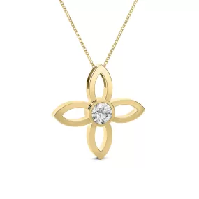 14k Yellow Gold 0.33ct Diamond Solitaire Flower Necklace