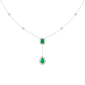 3.26 CT. Emerald-Cut & Pear-Shaped Emerald Tie Necklace with White Sapphire