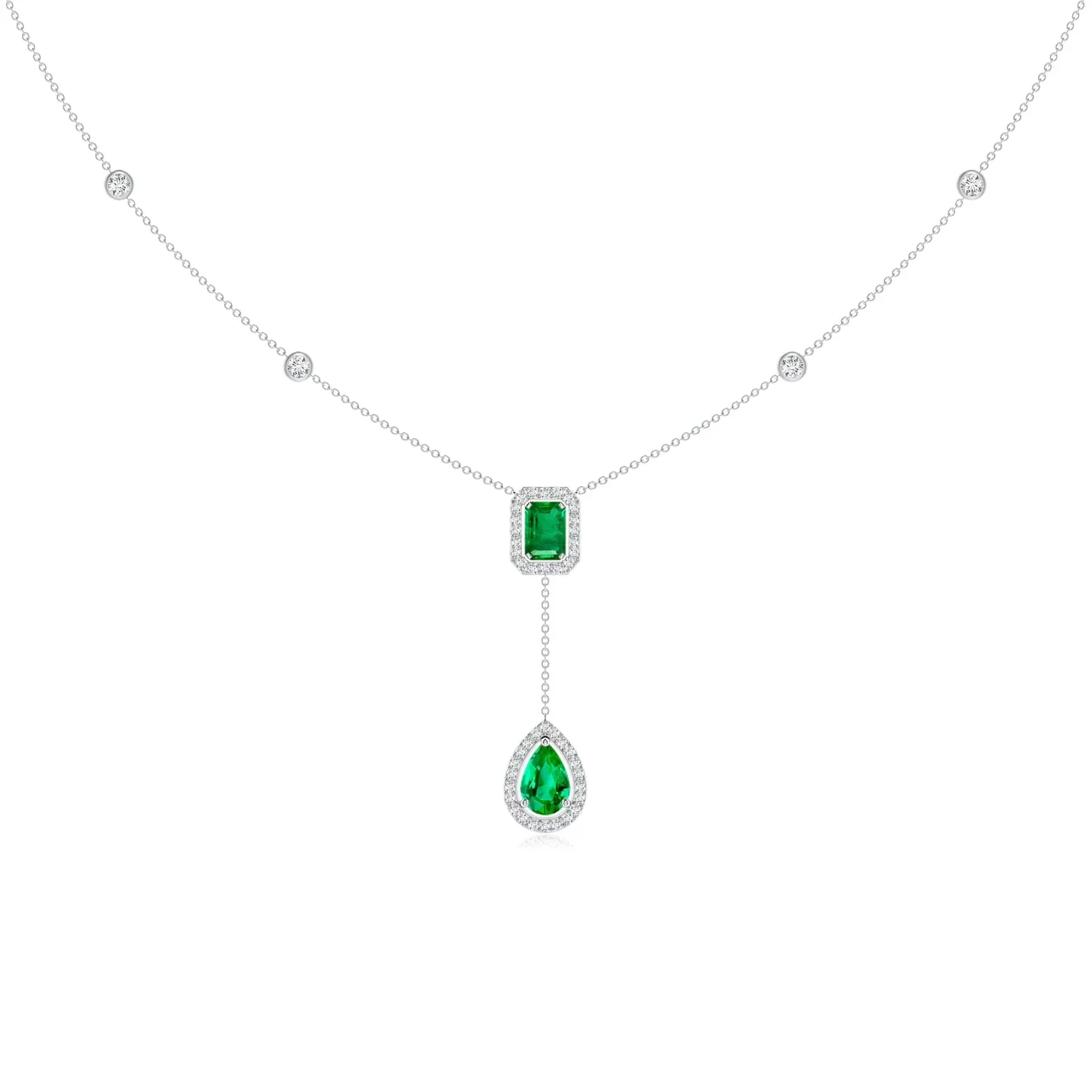 3.26 CT. Emerald-Cut & Pear-Shaped Emerald Tie Necklace with White Sapphire