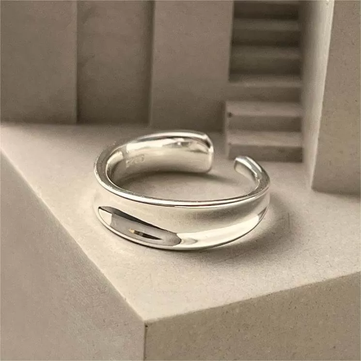 925 Sterling Silver Irregular Concave Adjustable Plain Ring