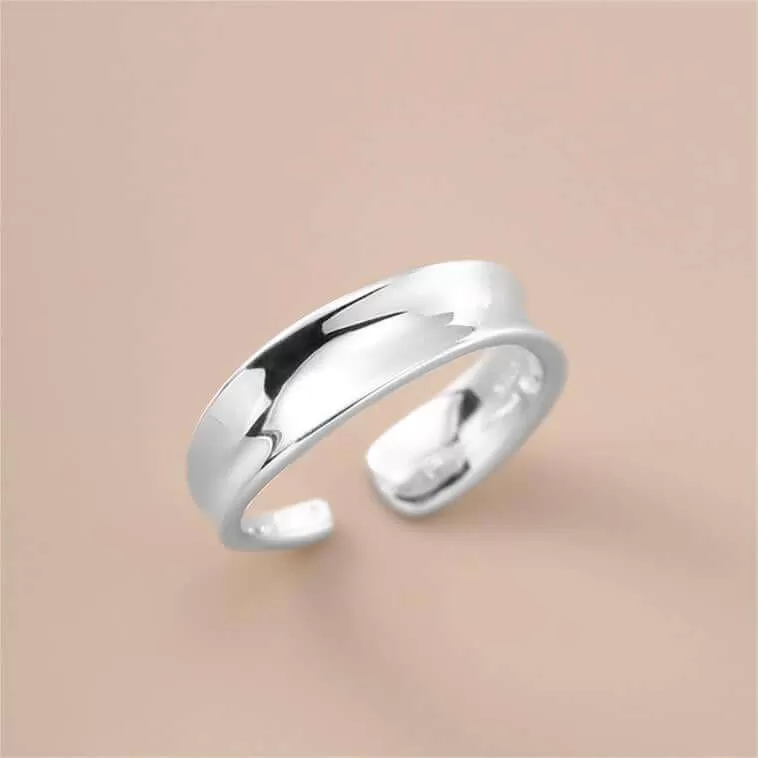 925 Sterling Silver Irregular Concave Adjustable Plain Ring