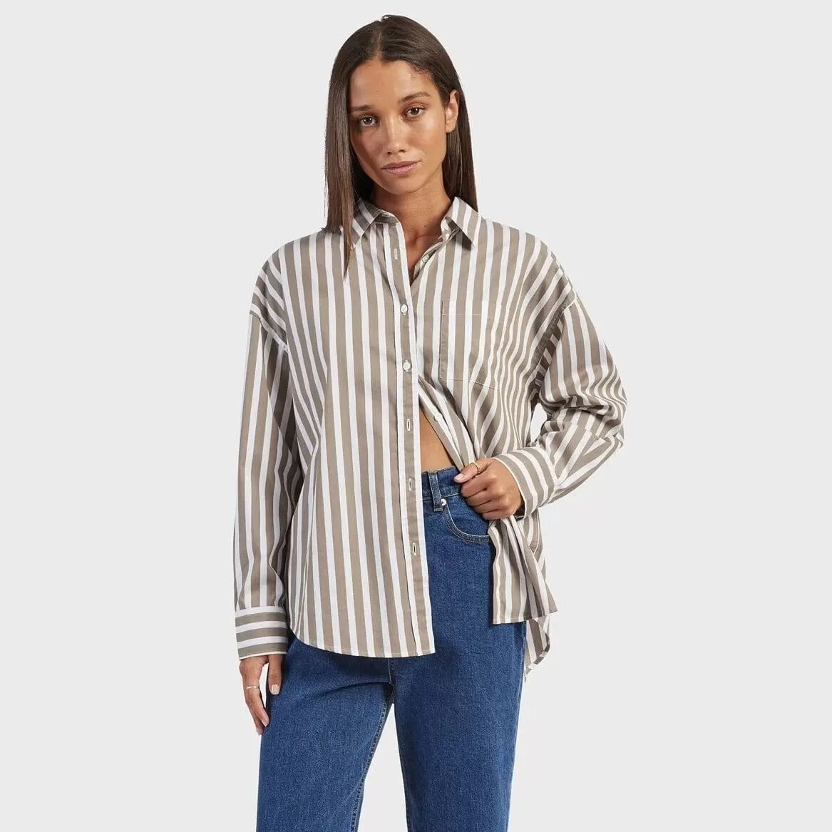 Academy Brand Women's Mia Stripe Shirt - Nomad Tan