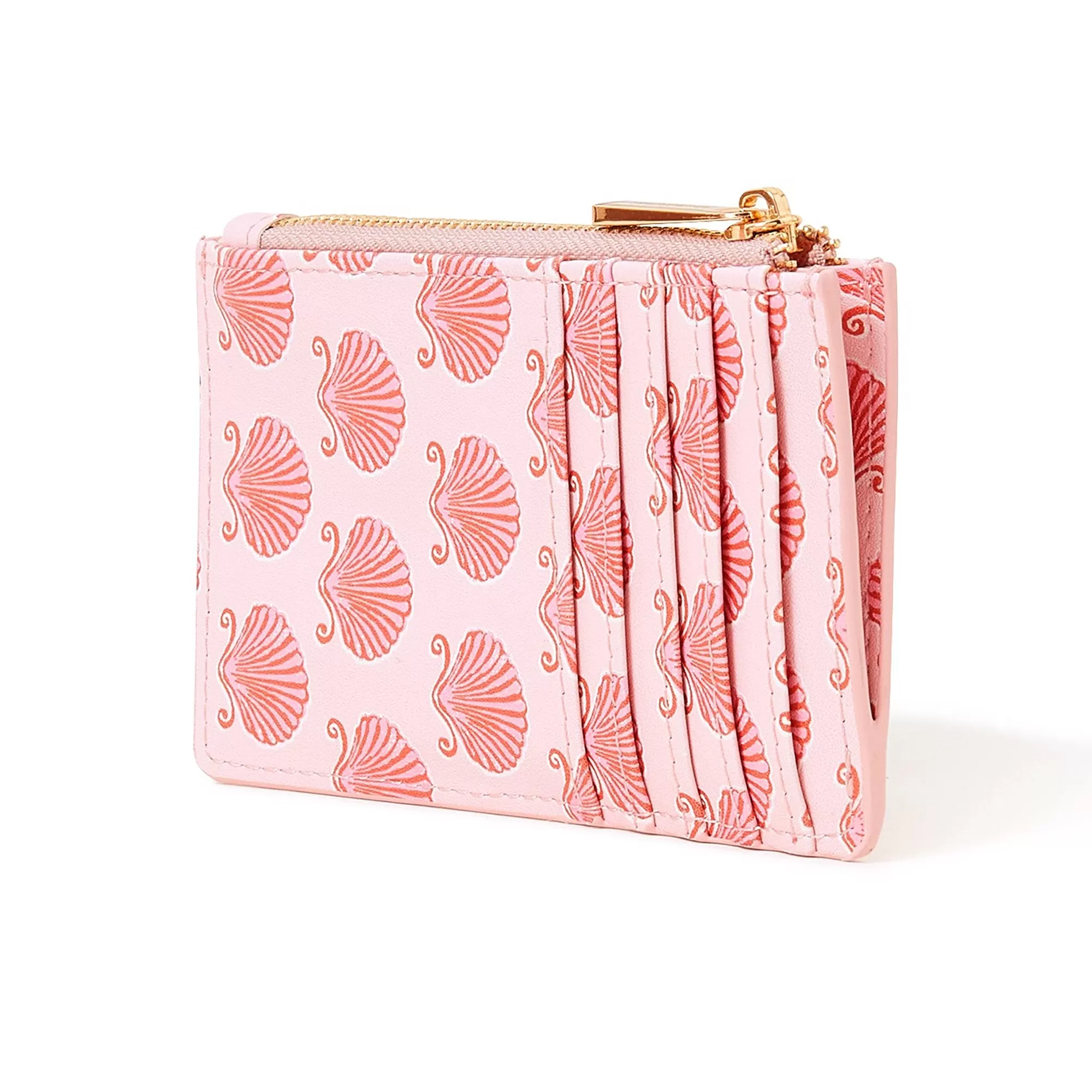 Accessorize London Women's Faux Leather Pink Shell Printed Cardholder