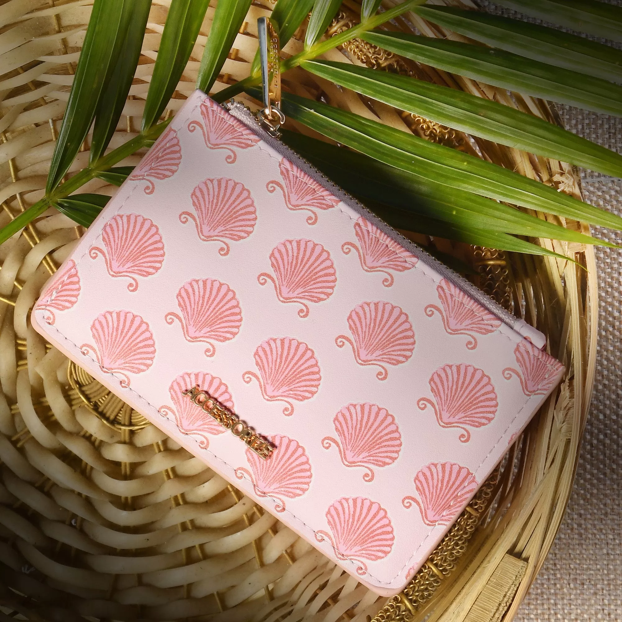 Accessorize London Women's Faux Leather Pink Shell Printed Cardholder