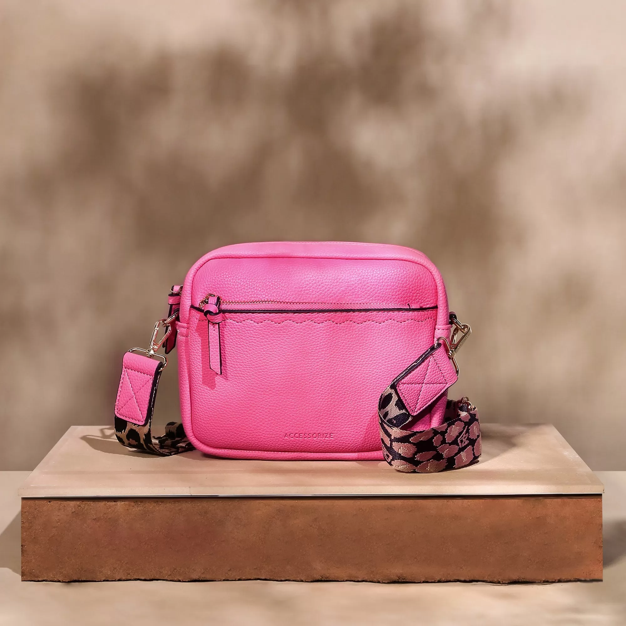 Accessorize London Women's Pink Camera Bag With Webbing Strap