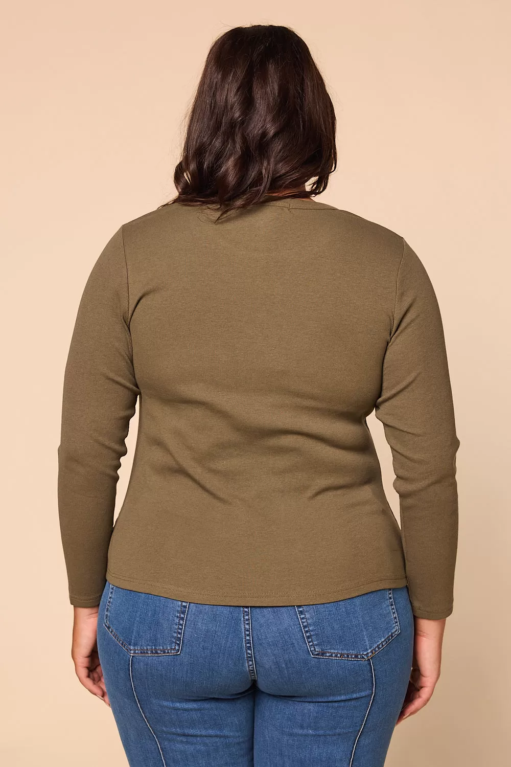 Adrift Ribbed Long Sleeve Tee in Khaki