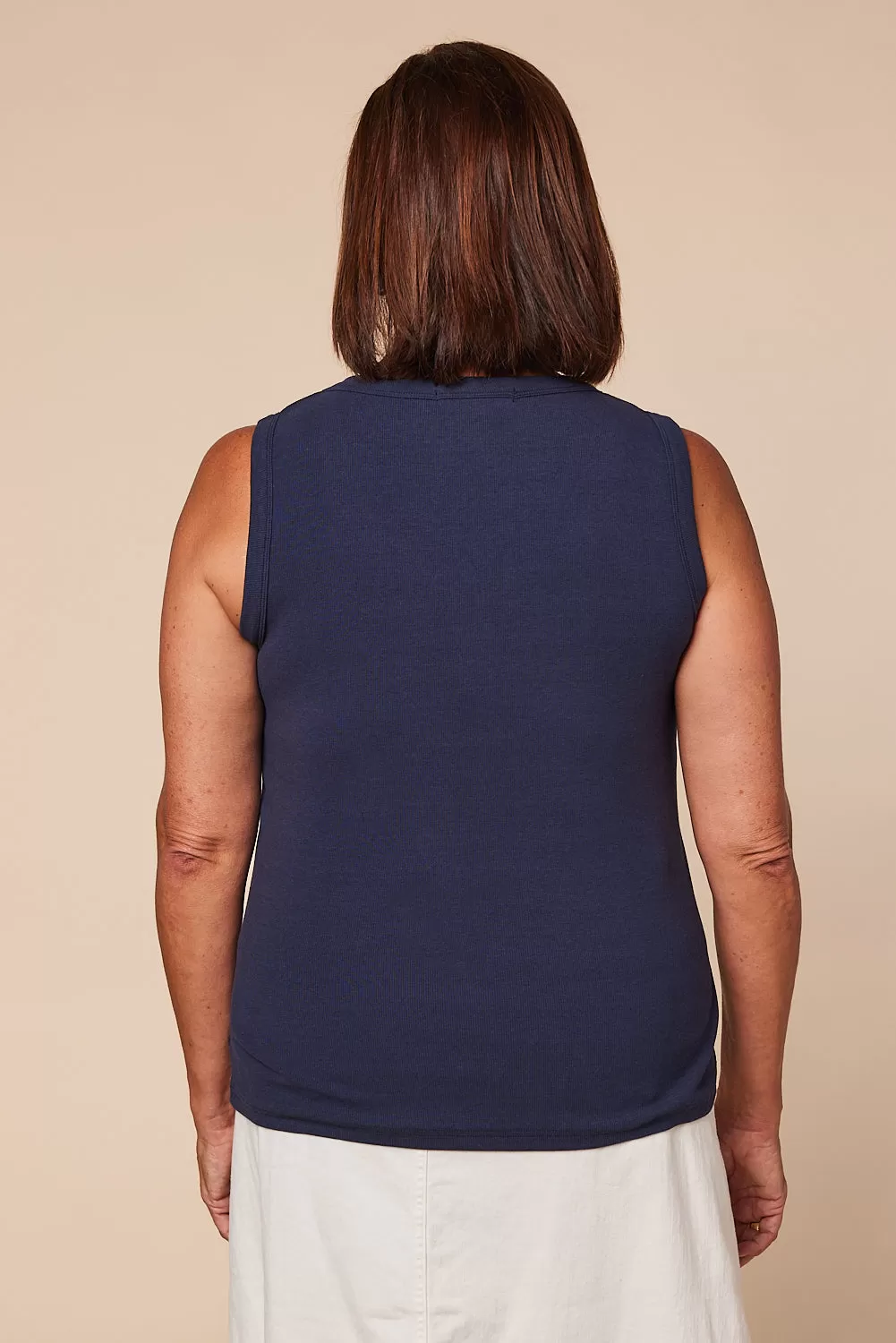 Adrift Ribbed Singlet in Navy