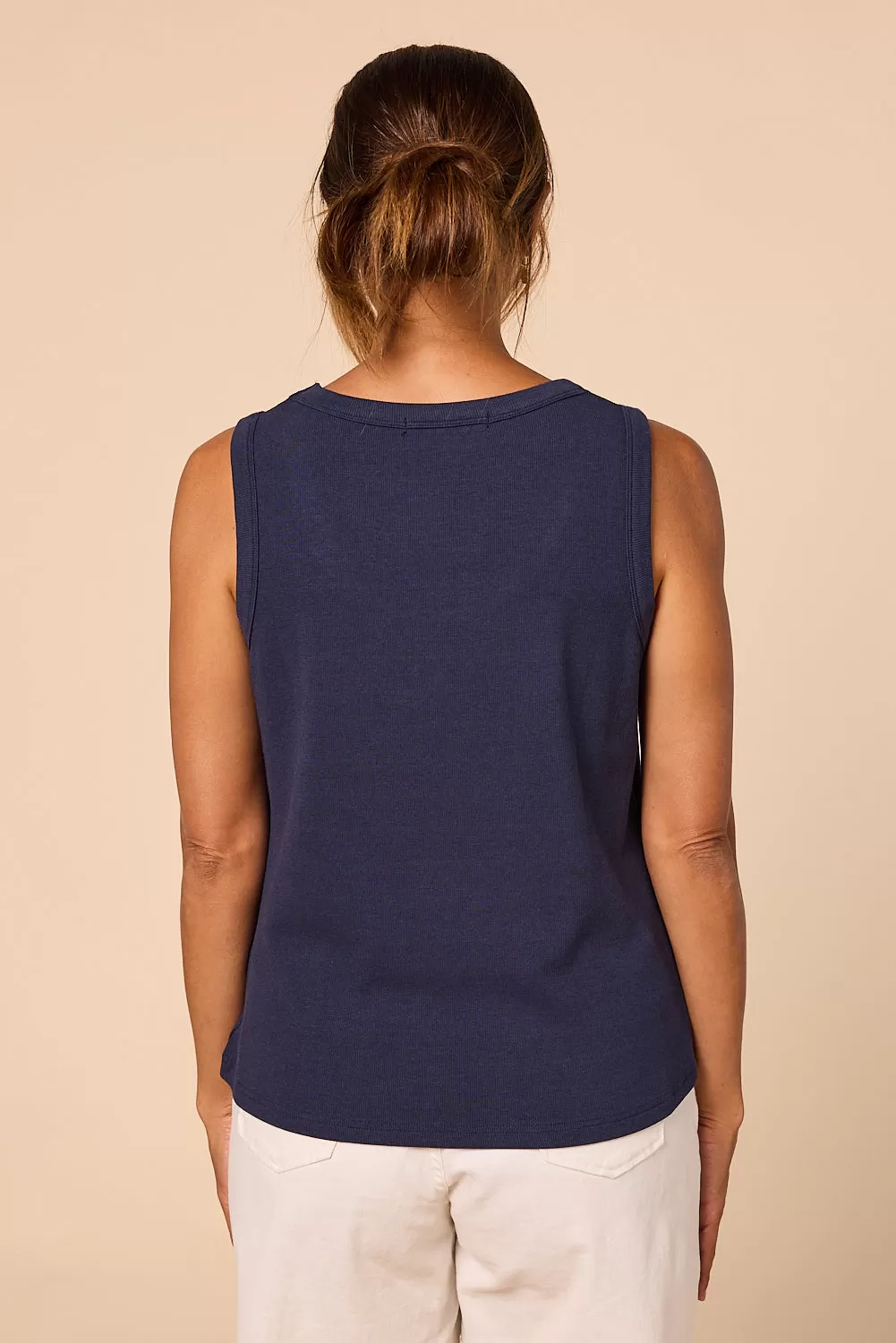 Adrift Ribbed Singlet in Navy