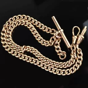 Antique Double Albert Pocket Watch Chain Curb Link Necklace