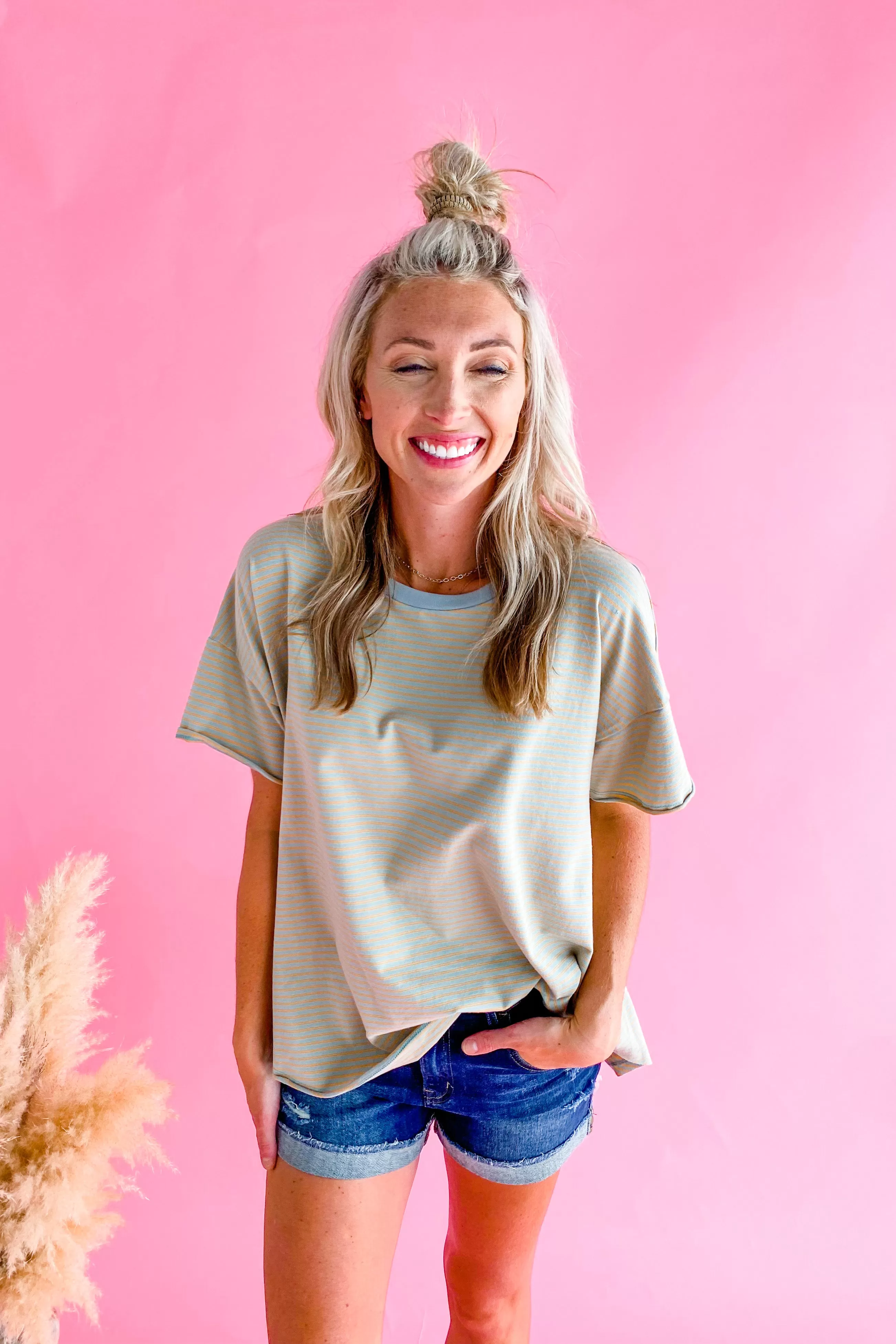 Anything But Basic Sage Oversized Striped Tee | FINAL SALE