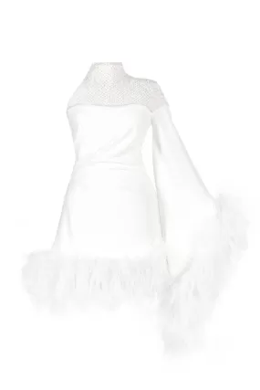 AURORA ASYMMETRIC DRAPED FEATHER DRESS