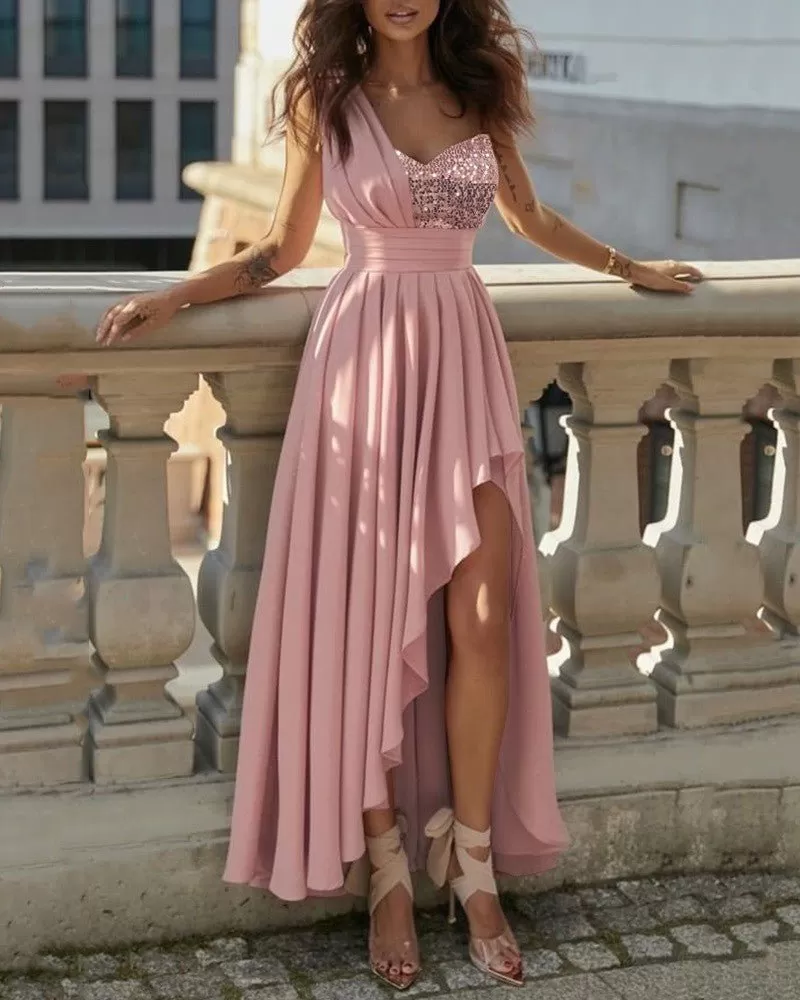 Baby Pink Asymmetrical Dress with Glittery Bodice