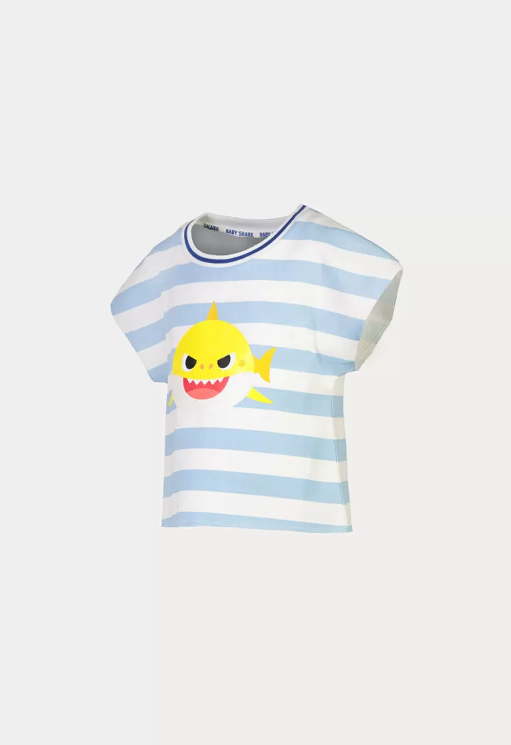 Baby Shark Digital Print Stripes Rib Shirt