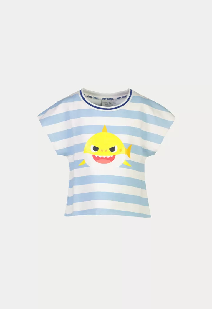 Baby Shark Digital Print Stripes Rib Shirt