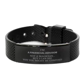 Badass Financial Advisor Gifts, I'm Financial Advisor not a magician, Sarcastic Black Shark Mesh Bracelet for Financial Advisor Birthday Christmas for  Men, Women, Friends, Coworkers