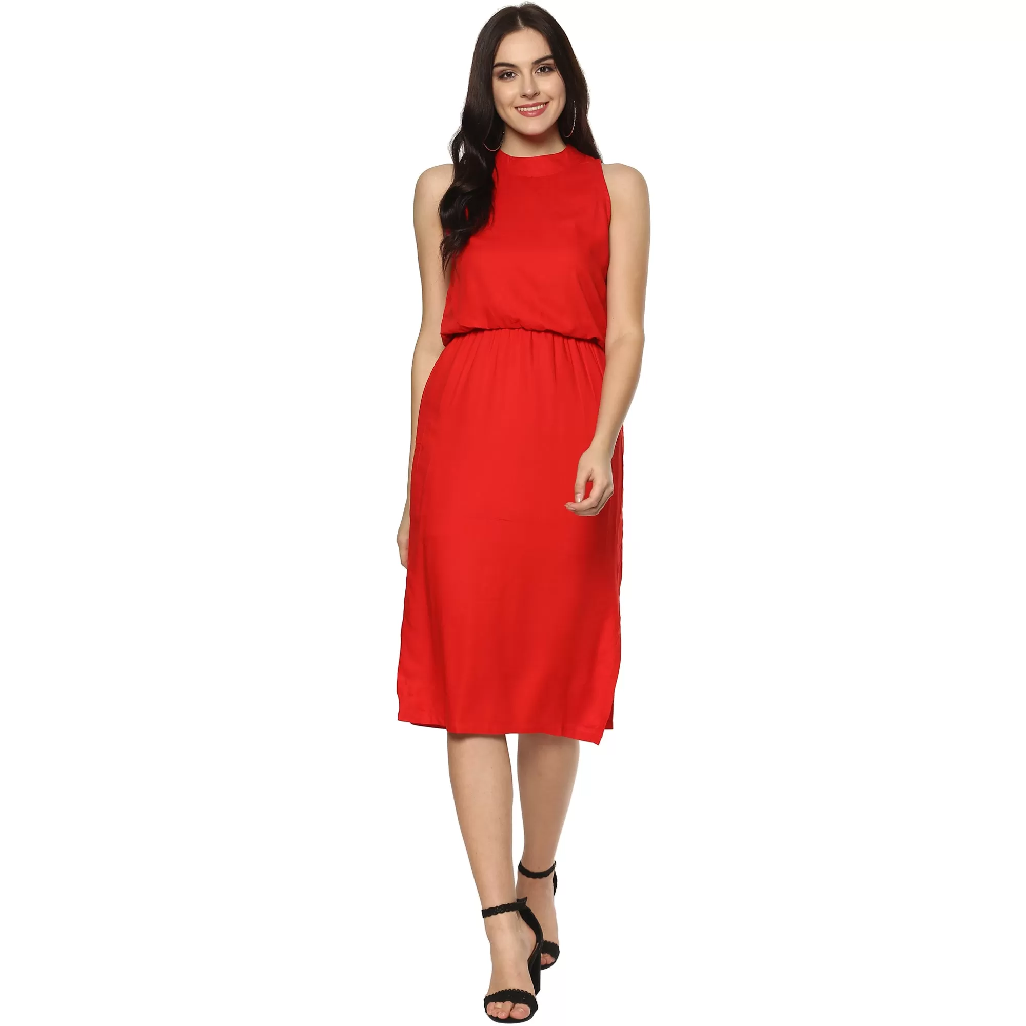 Balloon Waist Midi Dress