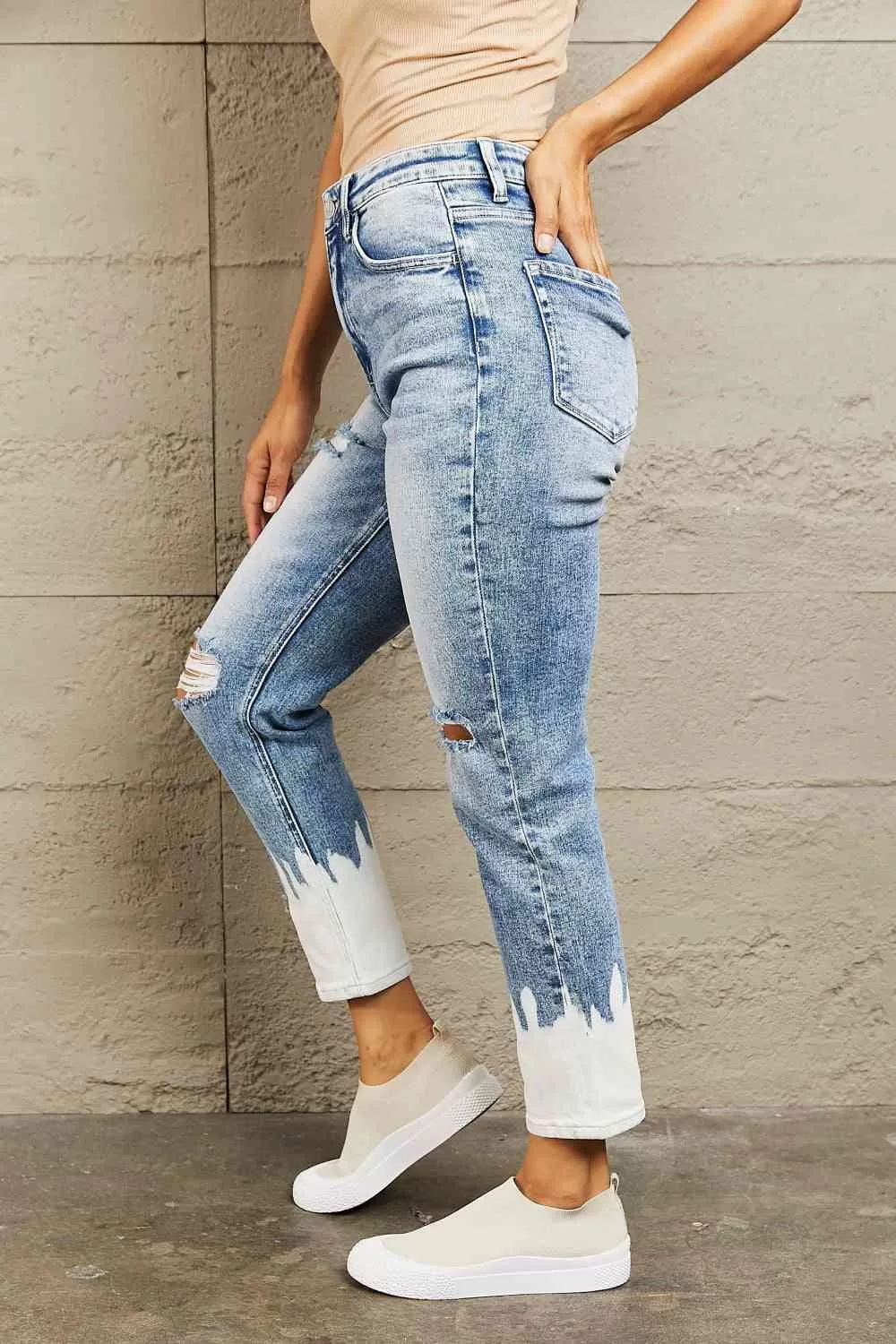 BAYEAS High Waisted Distressed Painted Cropped Skinny Jeans