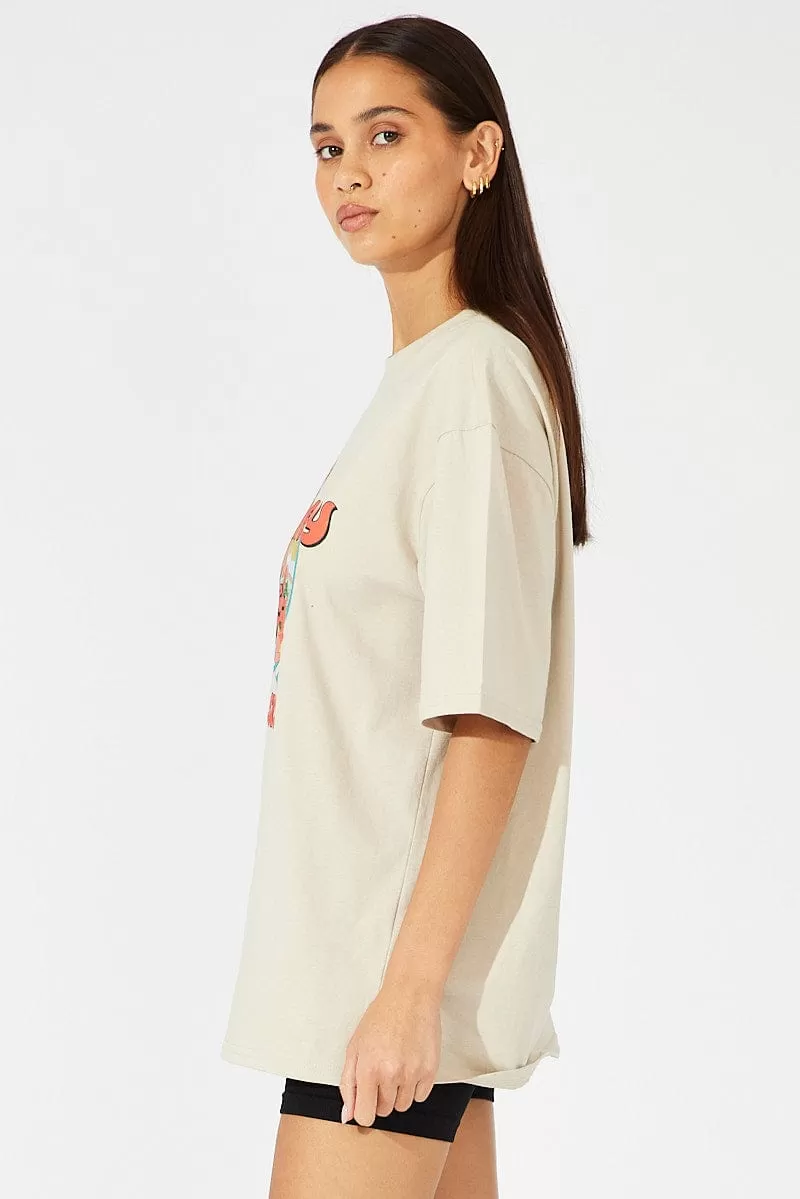 Beige Graphic Tee Short Sleeve