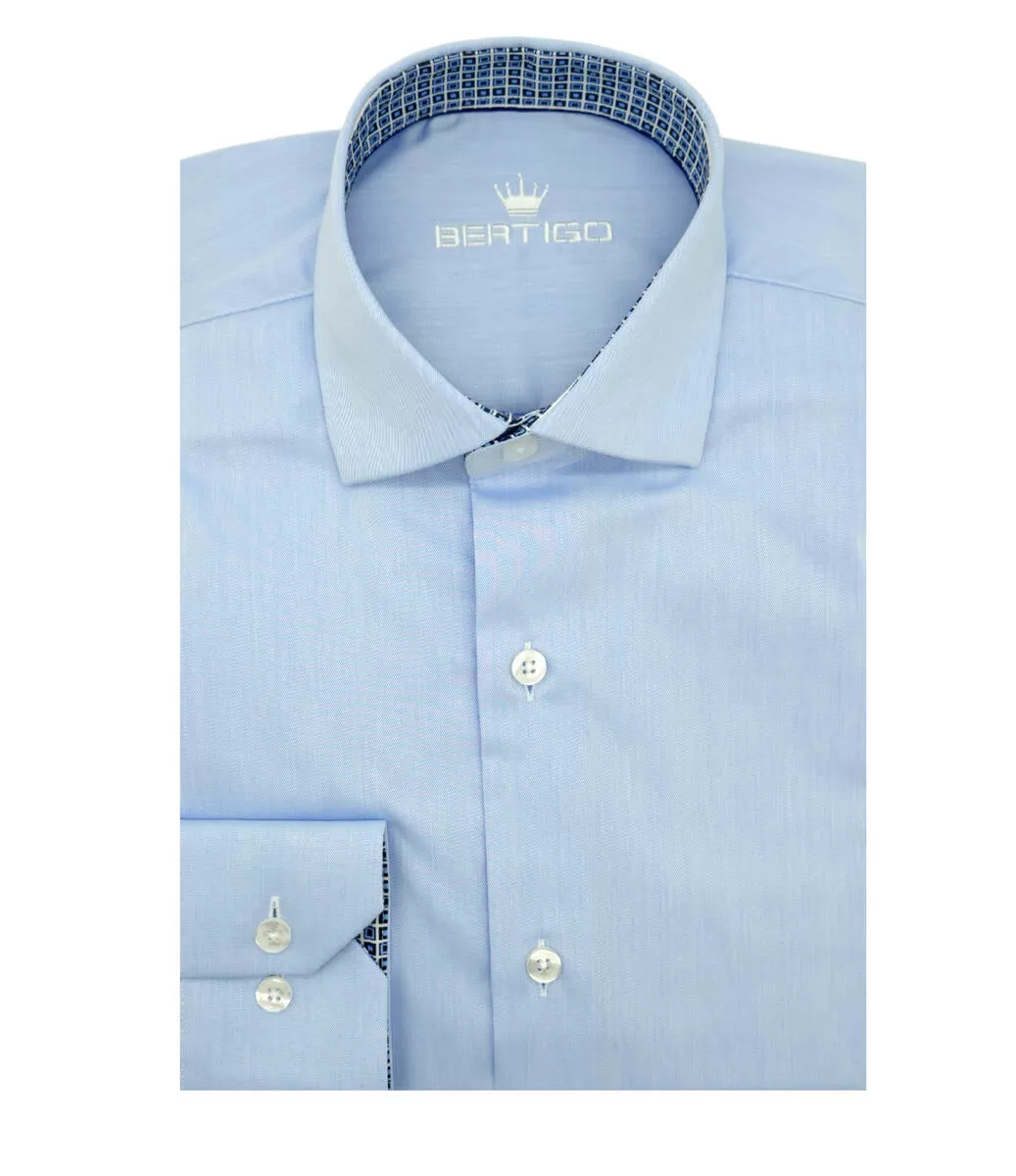 Bertigo Shirt | Austen-02 Solid Blue Twill