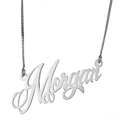 Better Jewelry Personalized Sleek Script .925 Sterling Silver Name Plate Necklace