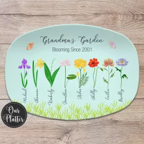 Birth Month Flower Family Personalized Platter ~ Grandma's Garden