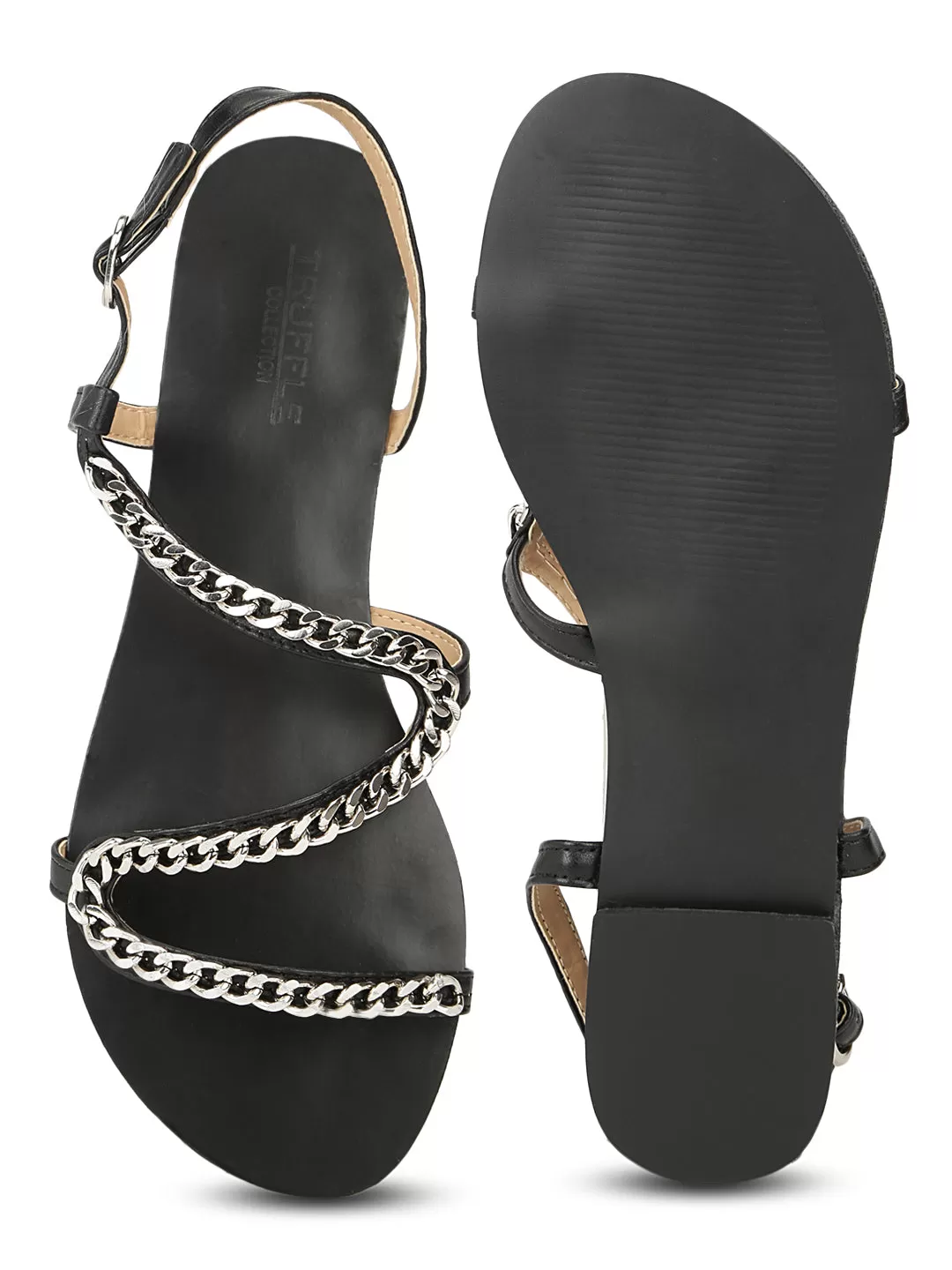 Black Chain Strap Slip-On Flats