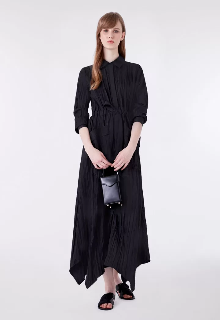 Black Crinkle Maxi Shirt Dress