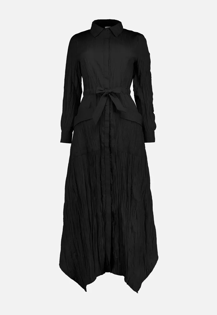 Black Crinkle Maxi Shirt Dress