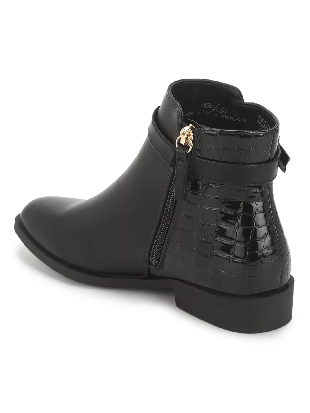 Black Croc PU Ankle Belt Slip-on Ankle Boots