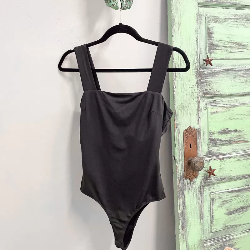 Black Square Neck Wide Strap Bodysuit