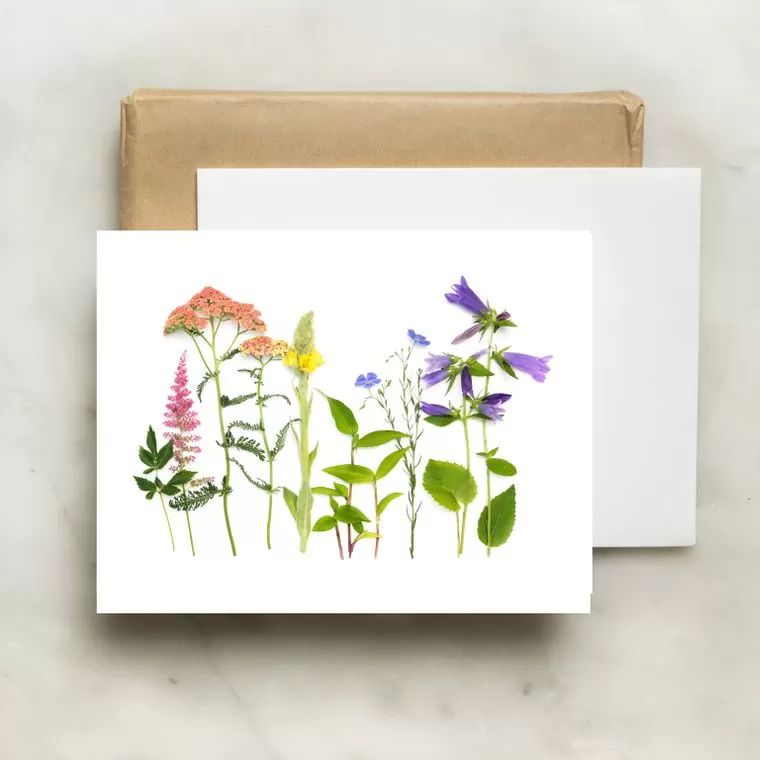 Blank Folding Greeting Card in Multicolor Wildflowers and Greenery