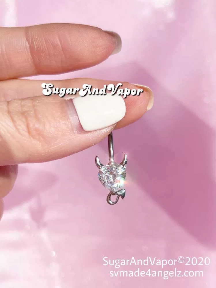 Bling Gem Heart Devil Belly Button Ring