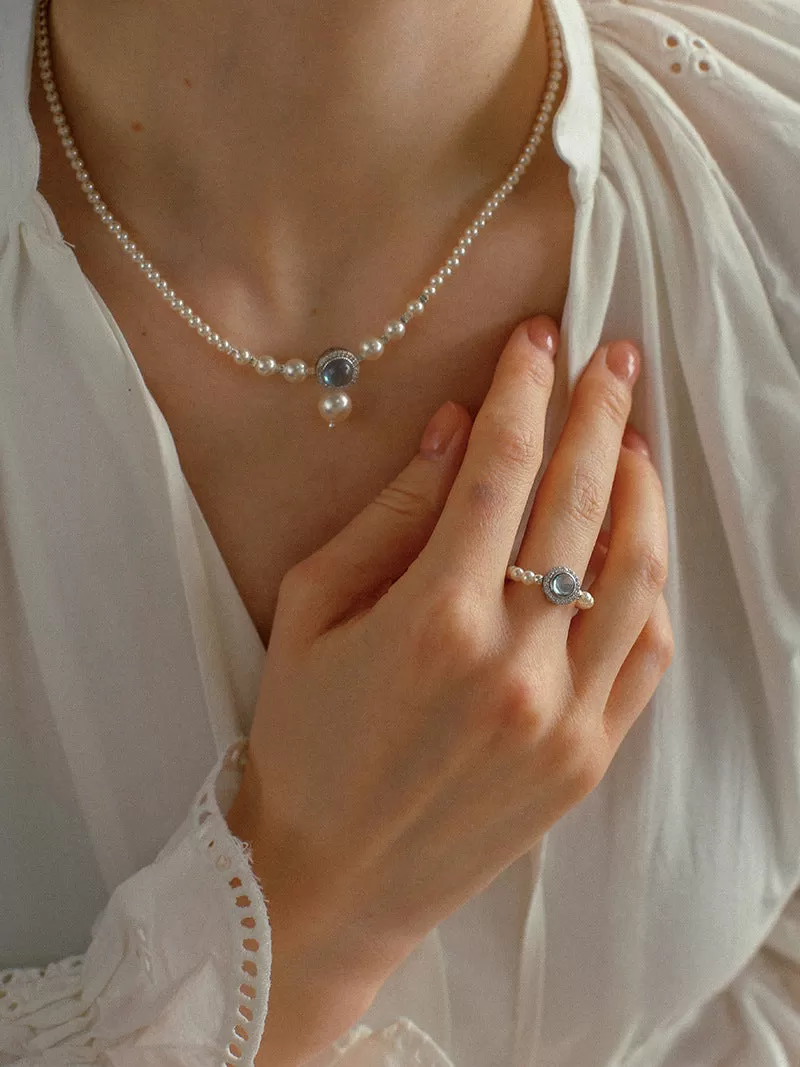 Blue Gems Pendant Beads Necklace, Bracelet and Rings