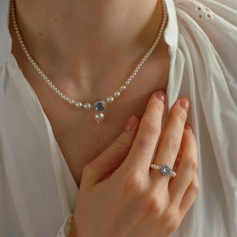 Blue Gems Pendant Beads Necklace, Bracelet and Rings