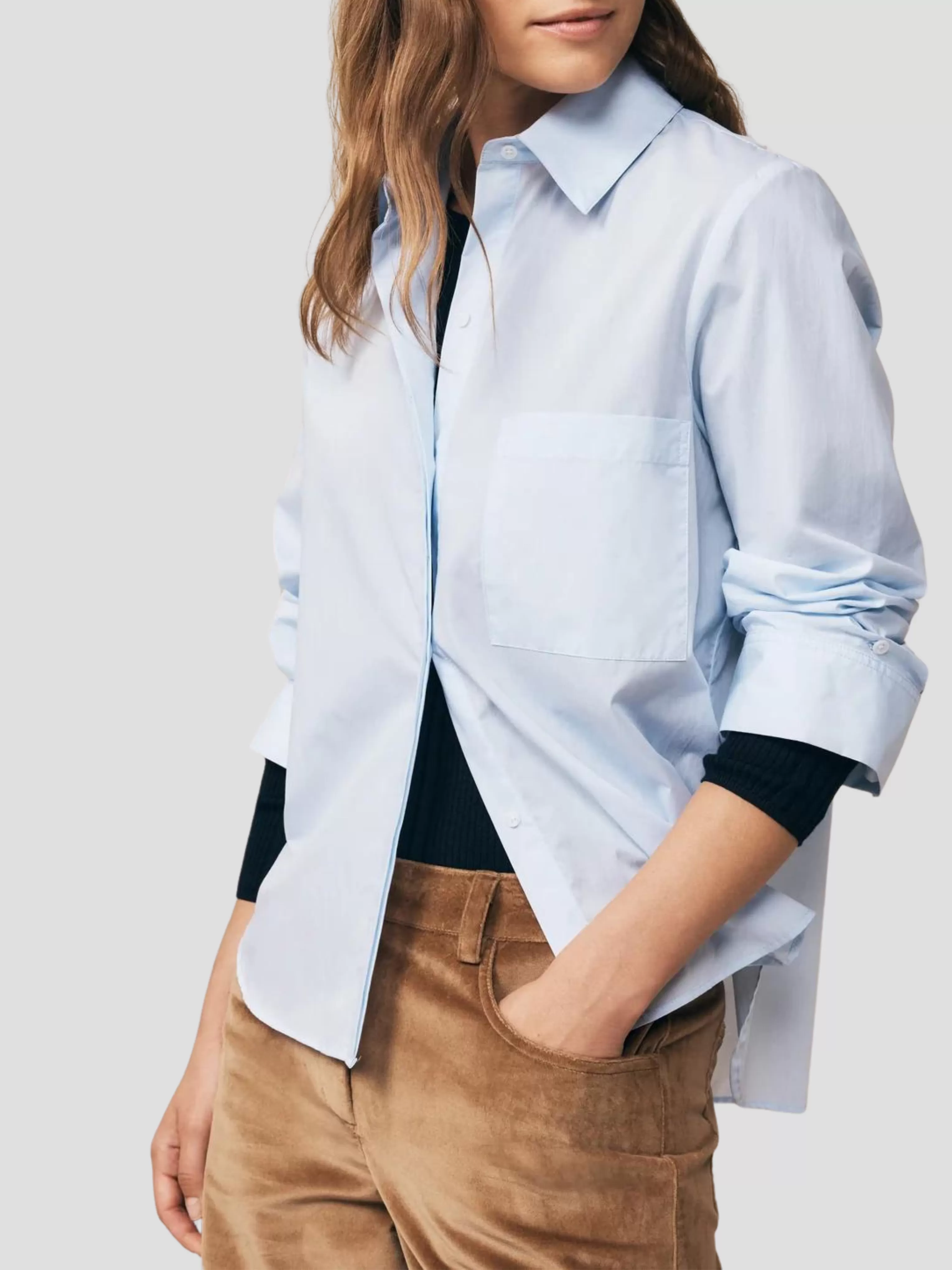 Boyfriend Crop Shirt in Baby Blue