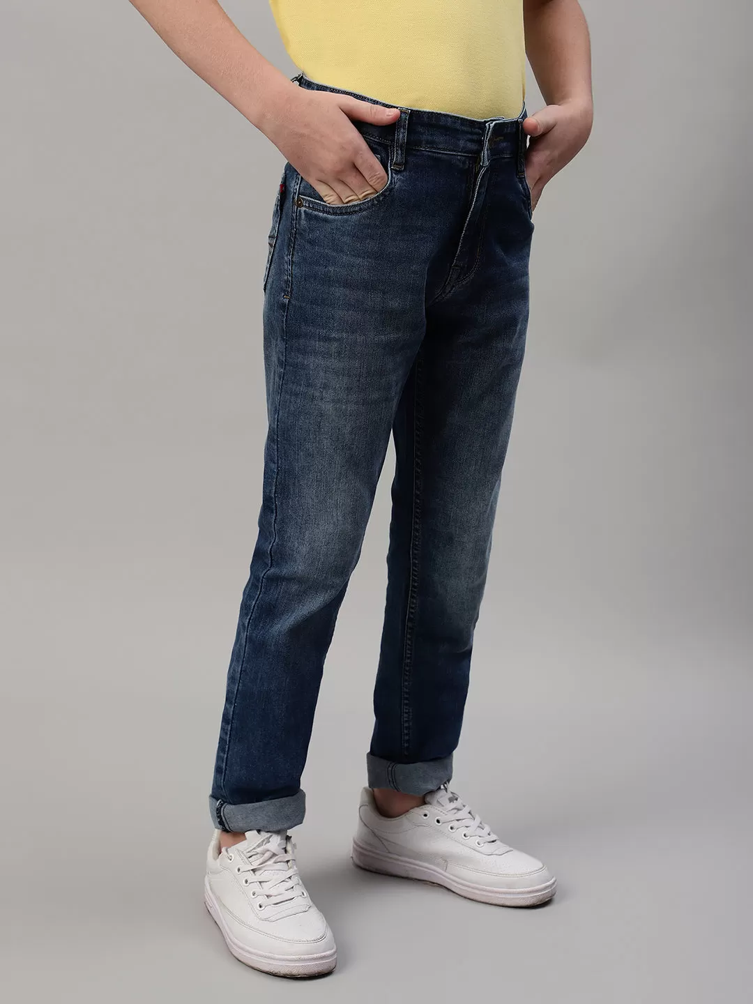 Boy's Dark Blue Solid Stretchable Jeans