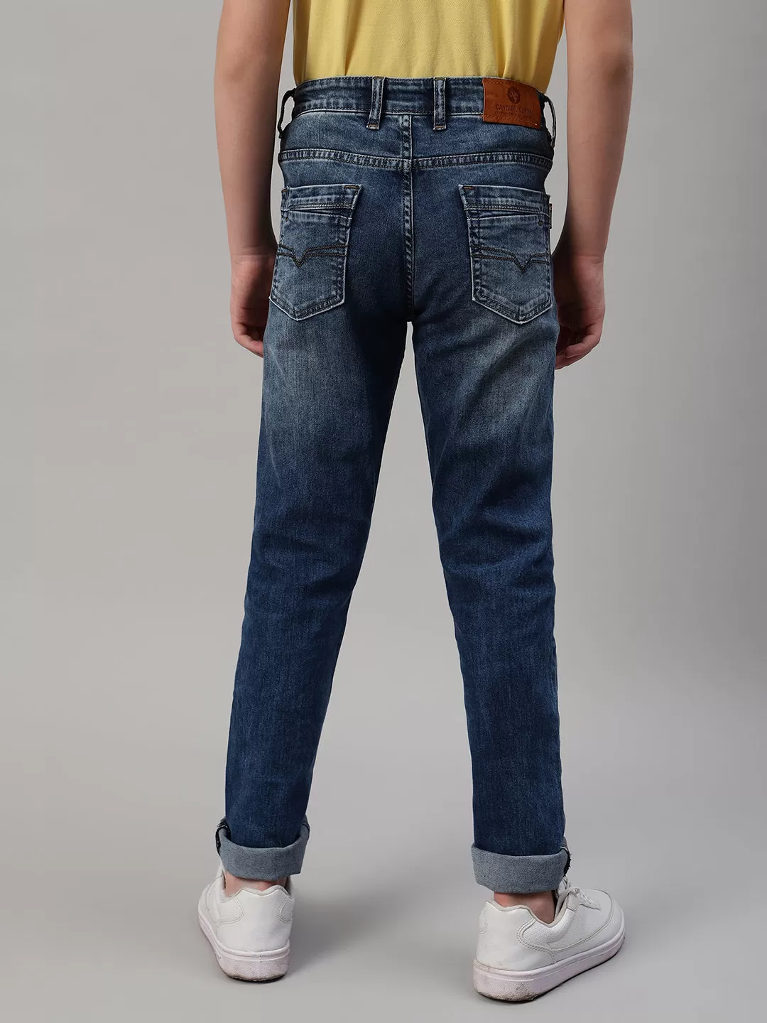 Boy's Dark Blue Solid Stretchable Jeans